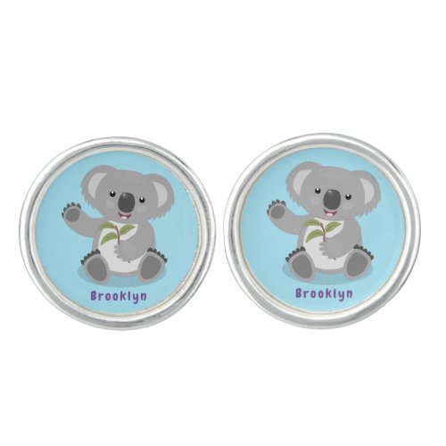 Cute happy koala waving cartoon illustration cufflinks