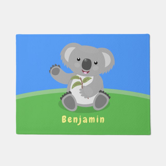 Cute happy koala waving cartoon illustration doormat (Front)