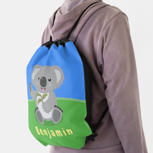 Cute happy koala waving cartoon illustration drawstring bag