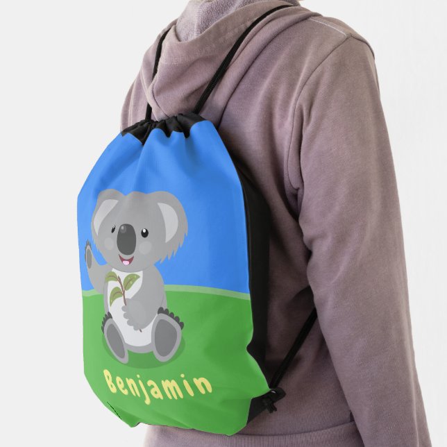 Cute happy koala waving cartoon illustration drawstring bag (Insitu)