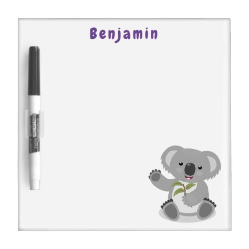 Cute happy koala waving cartoon illustration dry erase board