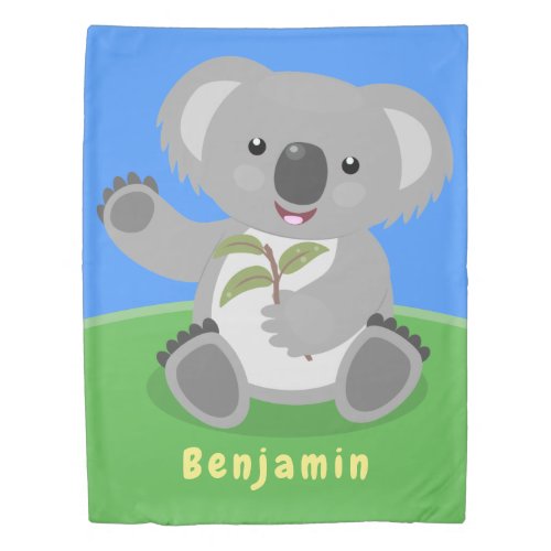 Cute happy koala waving cartoon illustration duvet cover