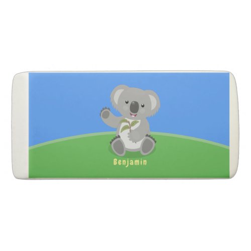 Cute happy koala waving cartoon illustration eraser