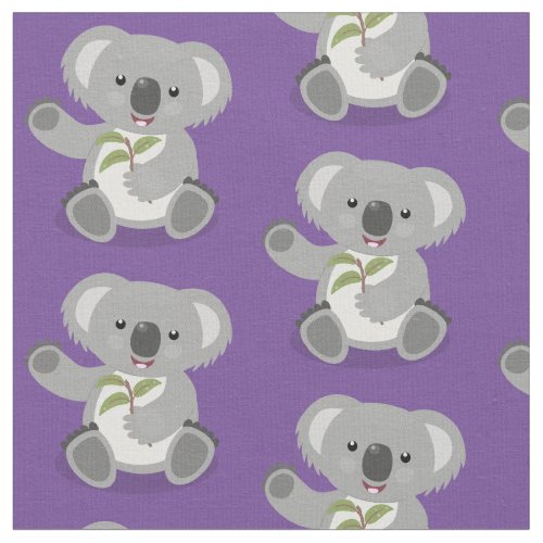 Cute happy koala waving cartoon illustration fabric