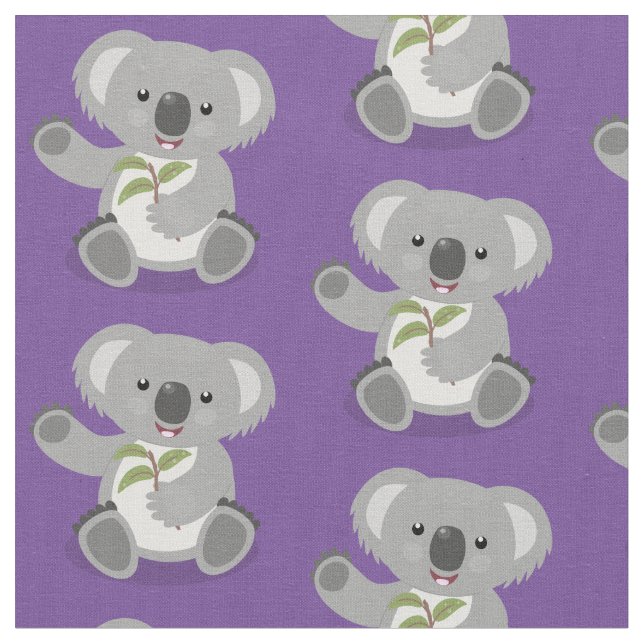Cute happy koala waving cartoon illustration fabric (Close Up)