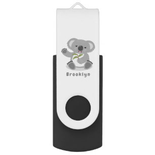Cute happy koala waving cartoon illustration flash drive