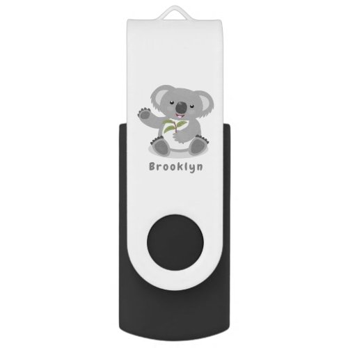 Cute happy koala waving cartoon illustration flash drive