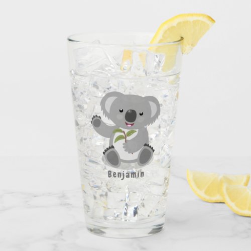 Cute happy koala waving cartoon illustration glass