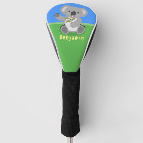 Cute happy koala waving cartoon illustration golf head cover