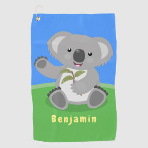 Cute happy koala waving cartoon illustration golf towel