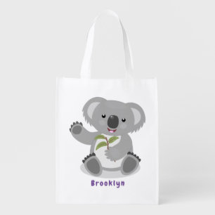 Cute happy koala waving cartoon illustration grocery bag