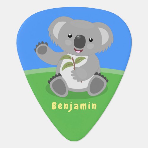 Cute happy koala waving cartoon illustration guitar pick