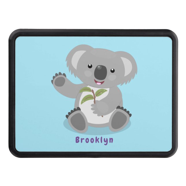 Cute happy koala waving cartoon illustration hitch cover (Front)