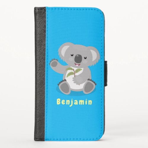 Cute happy koala waving cartoon illustration iPhone x wallet case