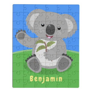 Cute happy koala waving cartoon illustration jigsaw puzzle