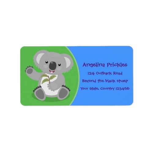 Cute happy koala waving cartoon illustration label