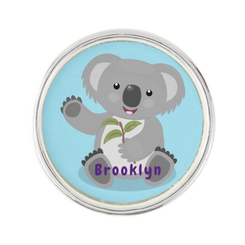 Cute happy koala waving cartoon illustration lapel pin