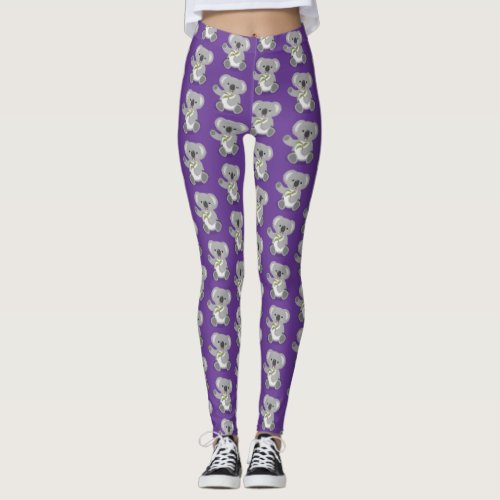 Cute happy koala waving cartoon illustration leggings