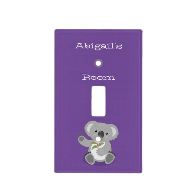 Cute happy koala waving cartoon illustration light switch cover (Front)