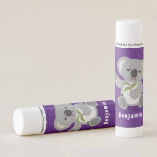 Cute happy koala waving cartoon illustration lip balm