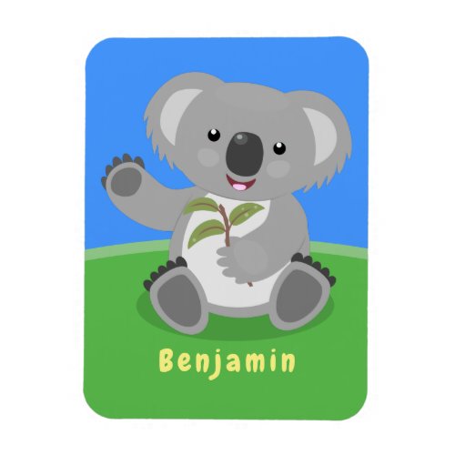 Cute happy koala waving cartoon illustration magnet