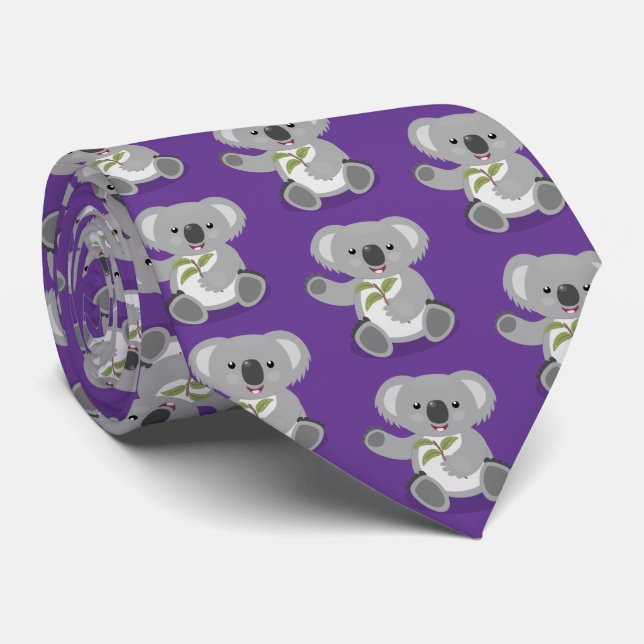 Cute happy koala waving cartoon illustration neck tie (Rolled)