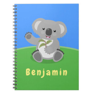 Cute happy koala waving cartoon illustration notebook