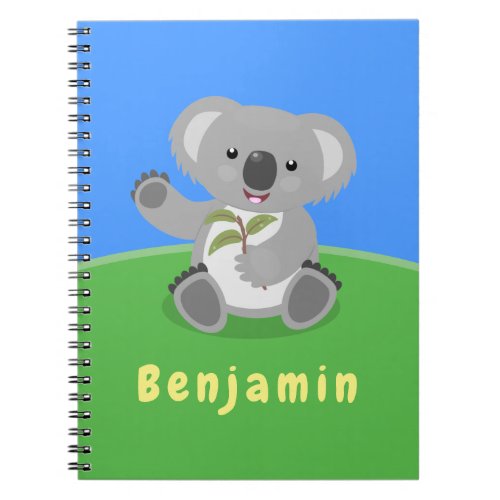 Cute happy koala waving cartoon illustration notebook