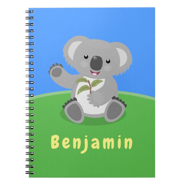 Cute happy koala waving cartoon illustration notebook (Front)