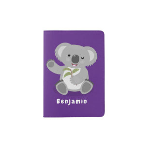 Cute happy koala waving cartoon illustration passport holder