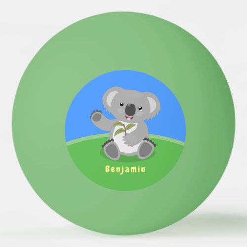 Cute happy koala waving cartoon illustration ping pong ball