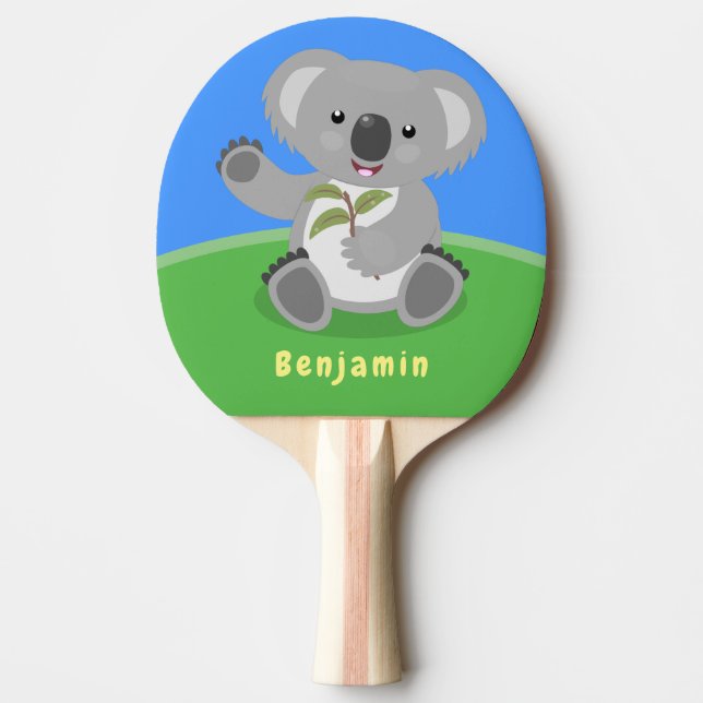Cute happy koala waving cartoon illustration ping pong paddle (Front)