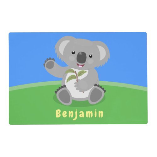 Cute happy koala waving cartoon illustration placemat