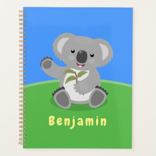 Cute happy koala waving cartoon illustration planner