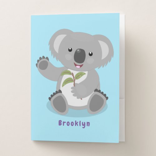 Cute happy koala waving cartoon illustration pocket folder