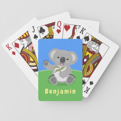 Cute happy koala waving cartoon illustration poker cards