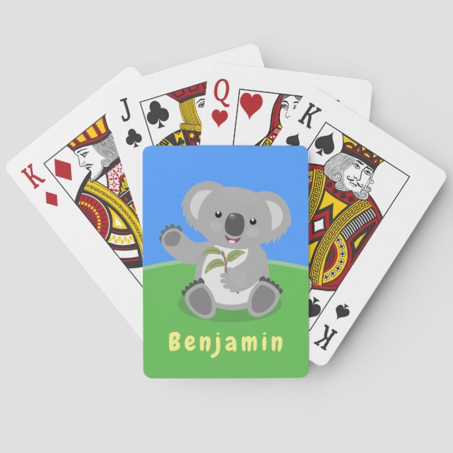 Cute happy koala waving cartoon illustration poker cards (Back)