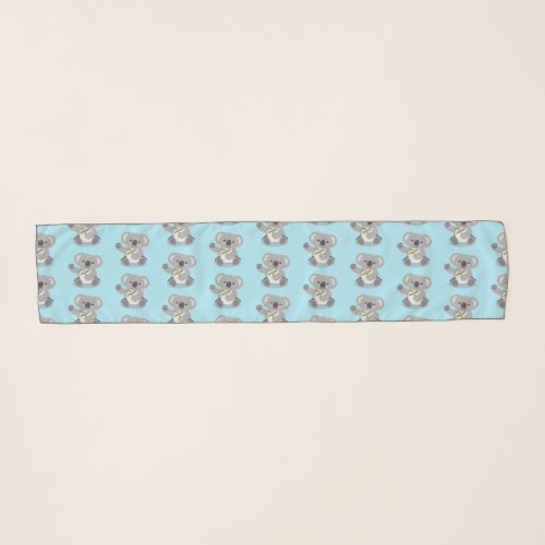 Cute happy koala waving cartoon illustration scarf