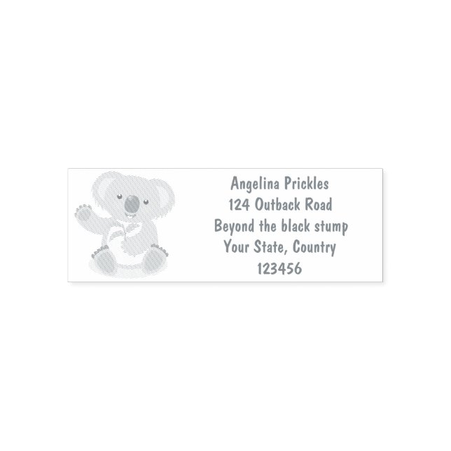 Cute happy koala waving cartoon illustration self-inking stamp (Design)
