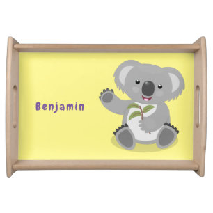 Cute happy koala waving cartoon illustration serving tray