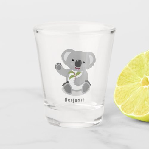 Cute happy koala waving cartoon illustration shot glass