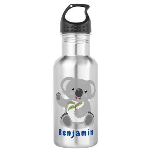 Cute happy koala waving cartoon illustration stainless steel water bottle