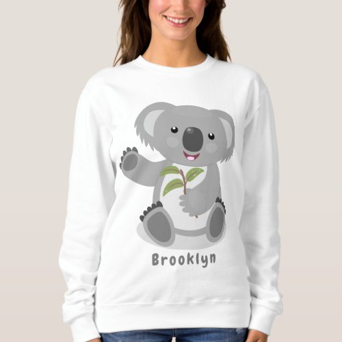 Cute happy koala waving cartoon illustration sweatshirt