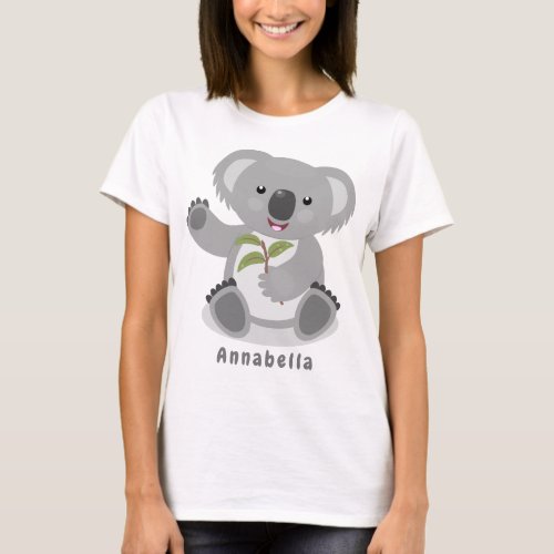 Cute happy koala waving cartoon illustration T_Shirt