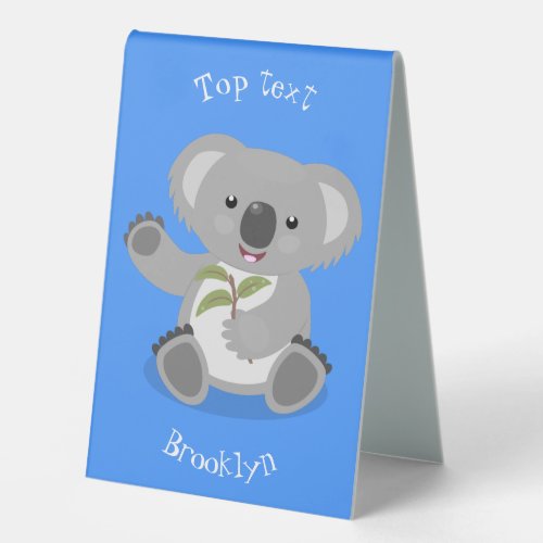 Cute happy koala waving cartoon illustration table tent sign