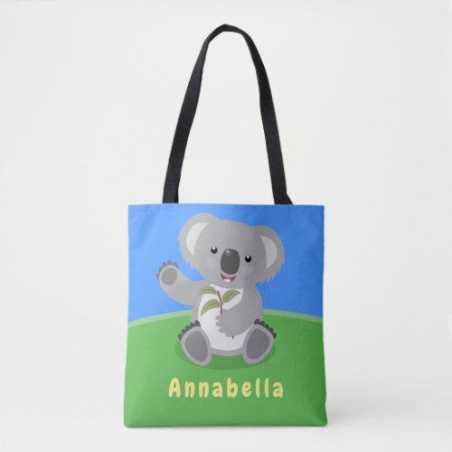 Cute happy koala waving cartoon illustration tote bag