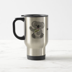 Cute happy koala waving cartoon illustration travel mug