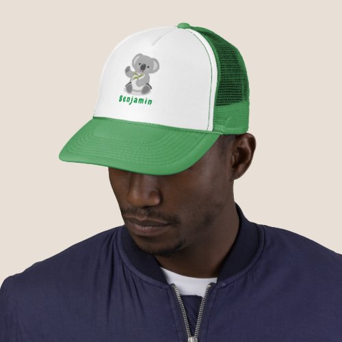 Cute happy koala waving cartoon illustration trucker hat