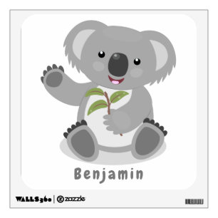 Cute happy koala waving cartoon illustration wall decal