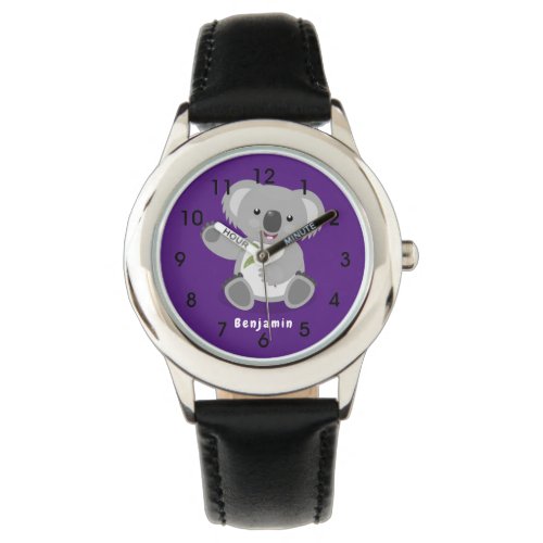 Cute happy koala waving cartoon illustration  watch